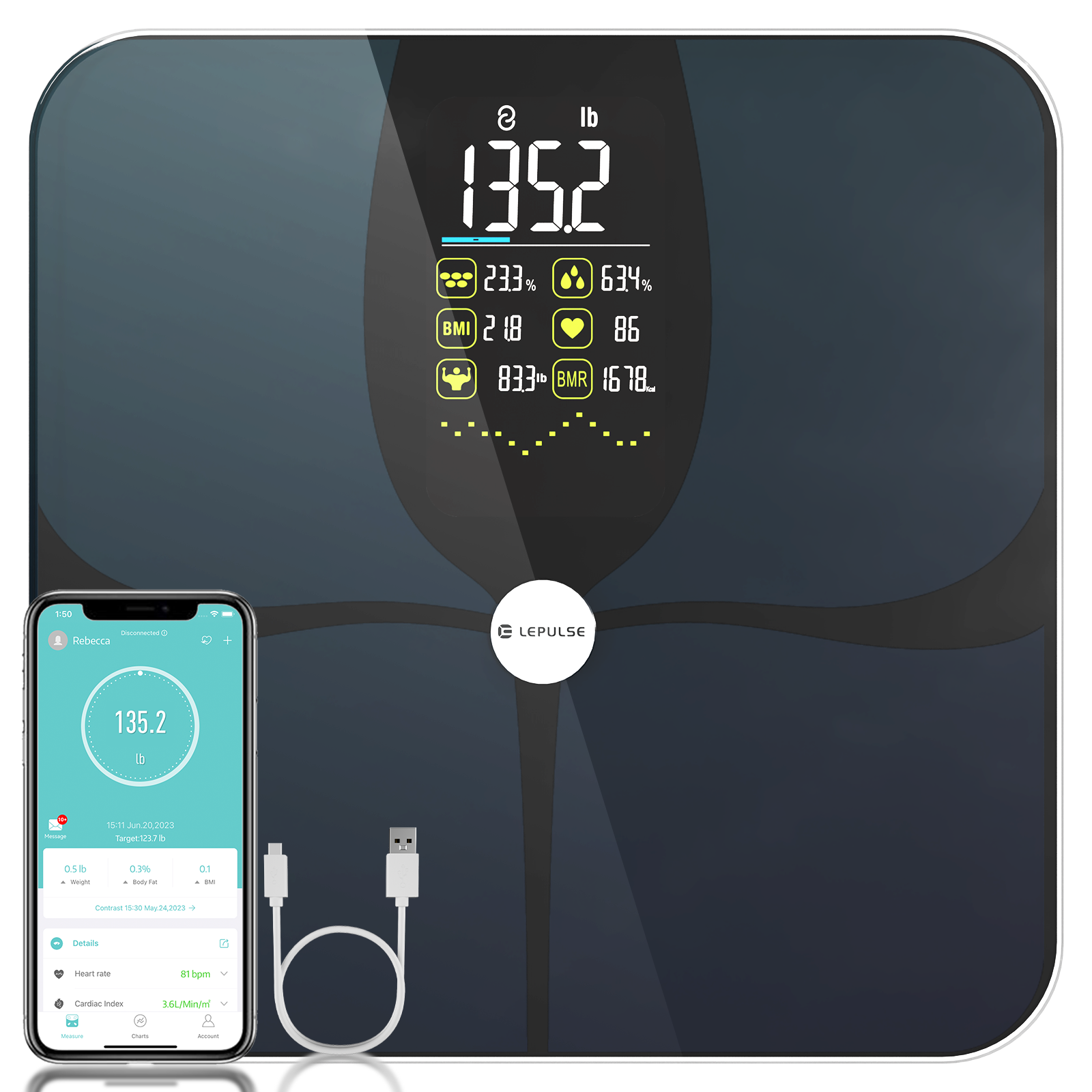 Lepulse F5 180kg Smart Body Fat Scale With Bluetooth Data Sync