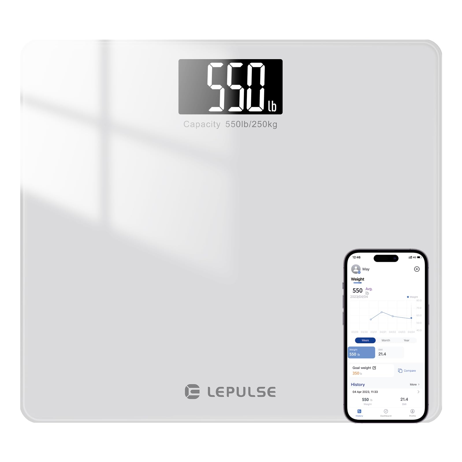 550Lb Extra-High Capacity Smart Digital Body Weight Bathroom Scale
