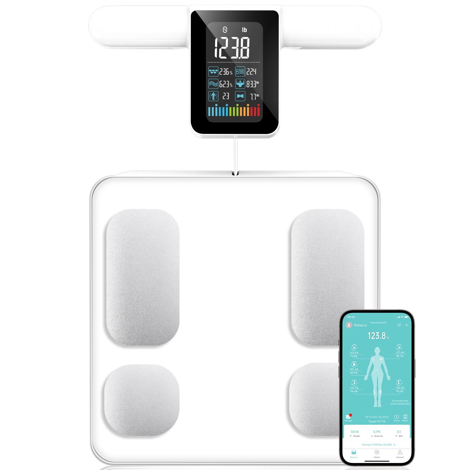 Scales for Body Weight and Fat, Lepulse Large Display Weight Scale, Body Fat Scale with 8 Electrodes, Accurate Digital Bathroom Scale BMI Smart Scale