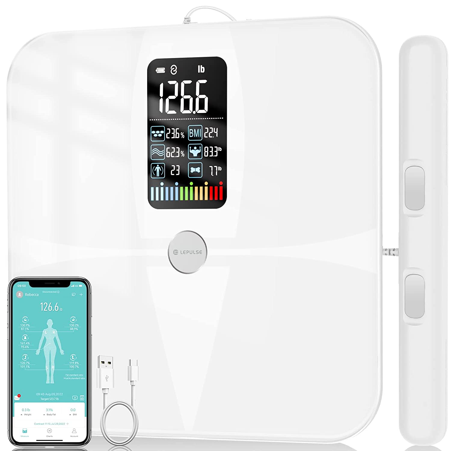  Scale for Body Weight, Lepulse Large Display Body Fat Scale,  High Accurate Digital Bathroom Scales for Weight, BMI Smart Weight Scale  with Body Fat Muscle Heart Rate, 15 Body Compositions with