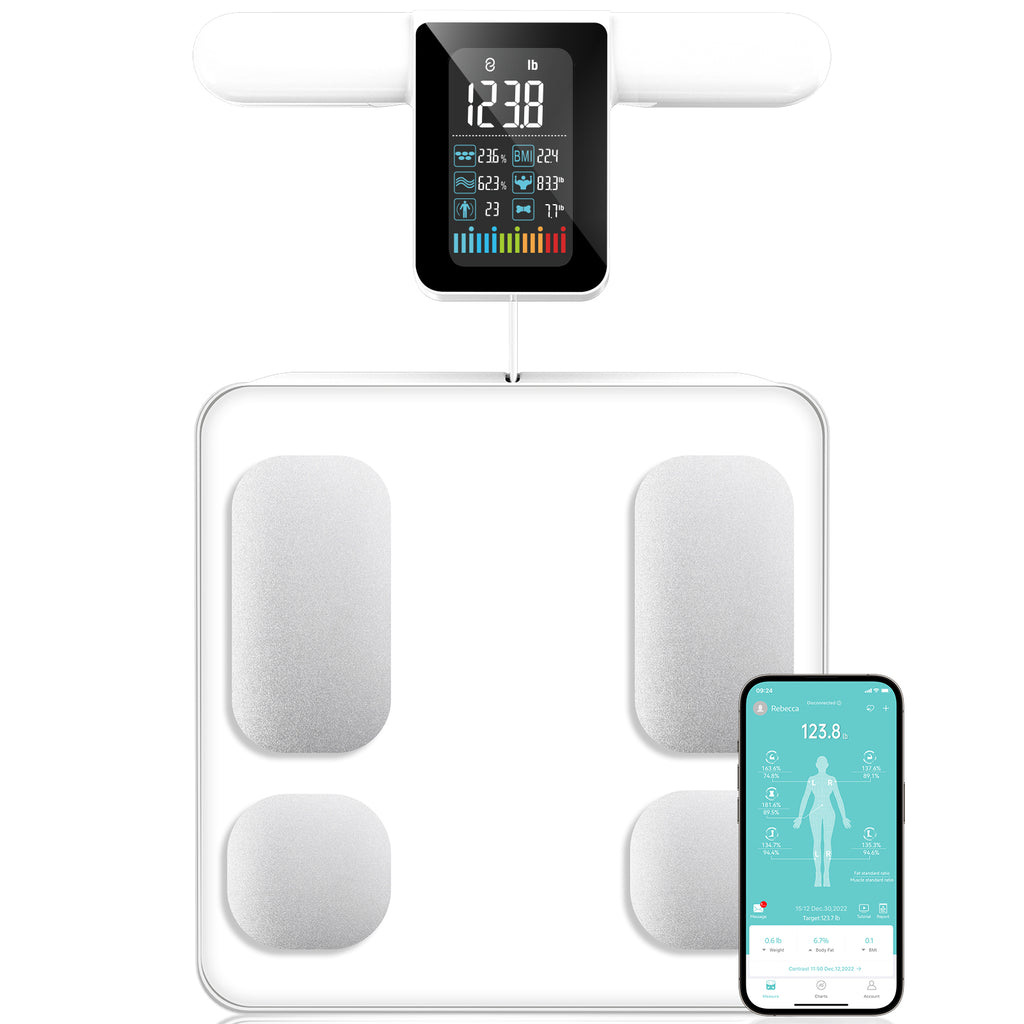 Digital Bluetooth Smart Scale & Body Fat Monitor - 8 Precision Body Composition Measurements - Body Fat, BMI & More, White